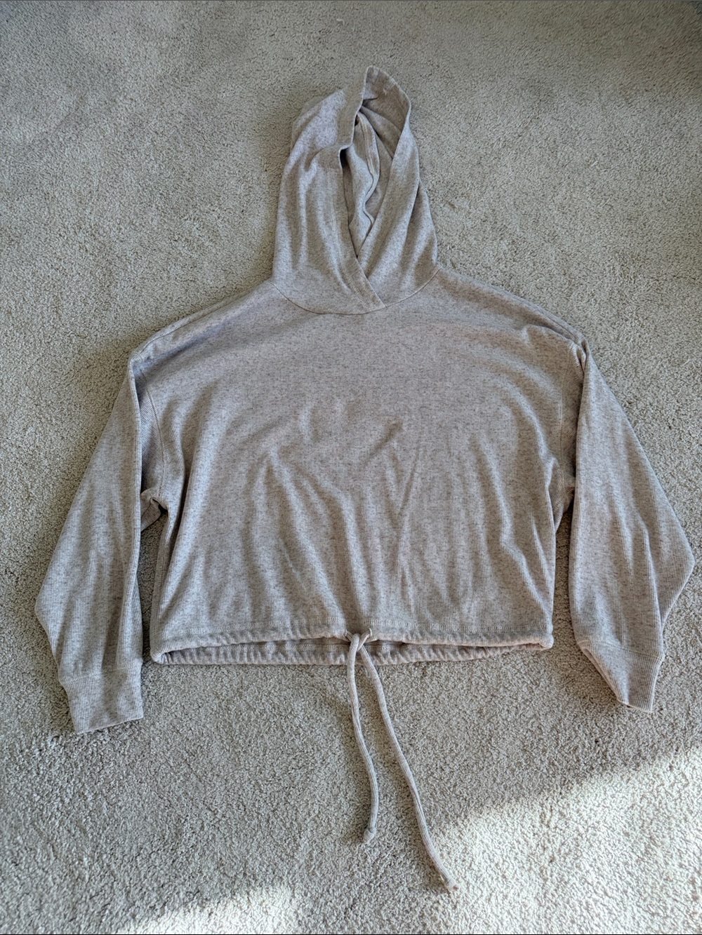 Chaser Neutral Beige Pullover Hooded Drawstring Top